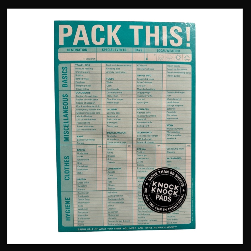 Pack This! Knock Knock Pad